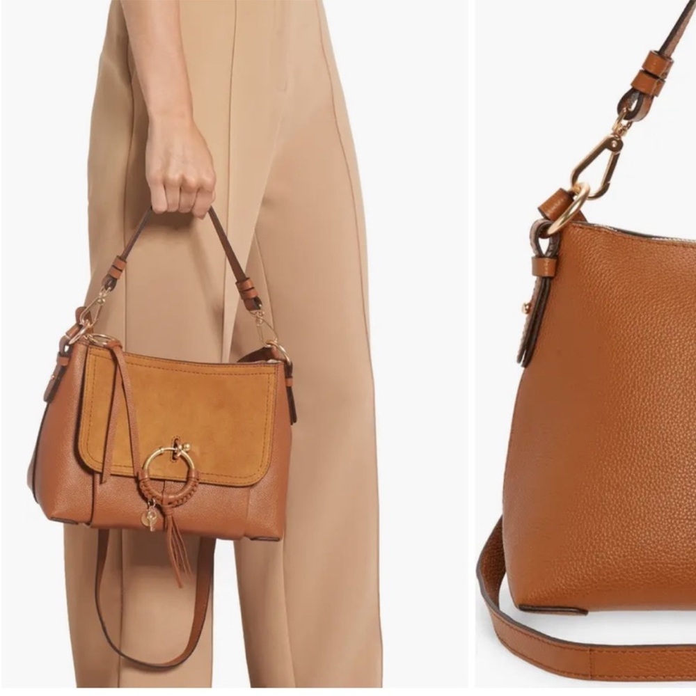 See by Chloe Joan Leather Suede Flap Top Zip Caramel Shoulder Bag by Chlo - Picture 2 of 8